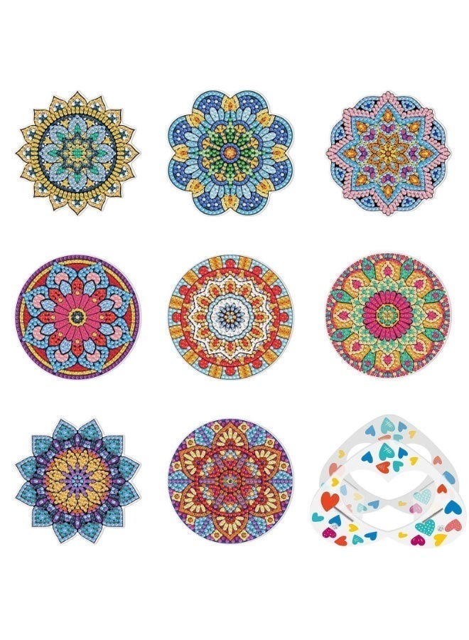 عِيشَالِي طقم من 8 قطع من قواعد الأكواب لطلاء الماس DIY مع حامل، قواعد أكواب أكريليك بنمط ماندالا مع قاعدة PVC متينة، مجموعة فنون وحرف يدوية للكبار والأطفال BD102 - Image 1